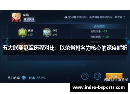 五大联赛冠军历程对比：以荣誉排名为核心的深度解析
