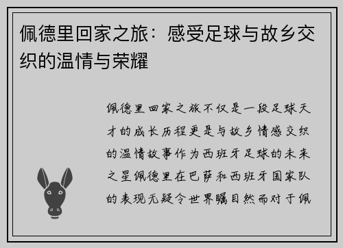 佩德里回家之旅：感受足球与故乡交织的温情与荣耀