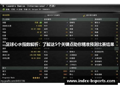足球心水指数解析：了解这5个关键点助你精准预测比赛结果